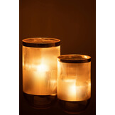 J-LINE VAZE CILINDERVORM PATROON – GLAS TRANSPARANT/GOUD GROOT