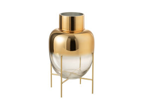J-LINE VAZE CILINDERVORM + BASIS – GLAS TRANSPARANT/GOUD GROOT