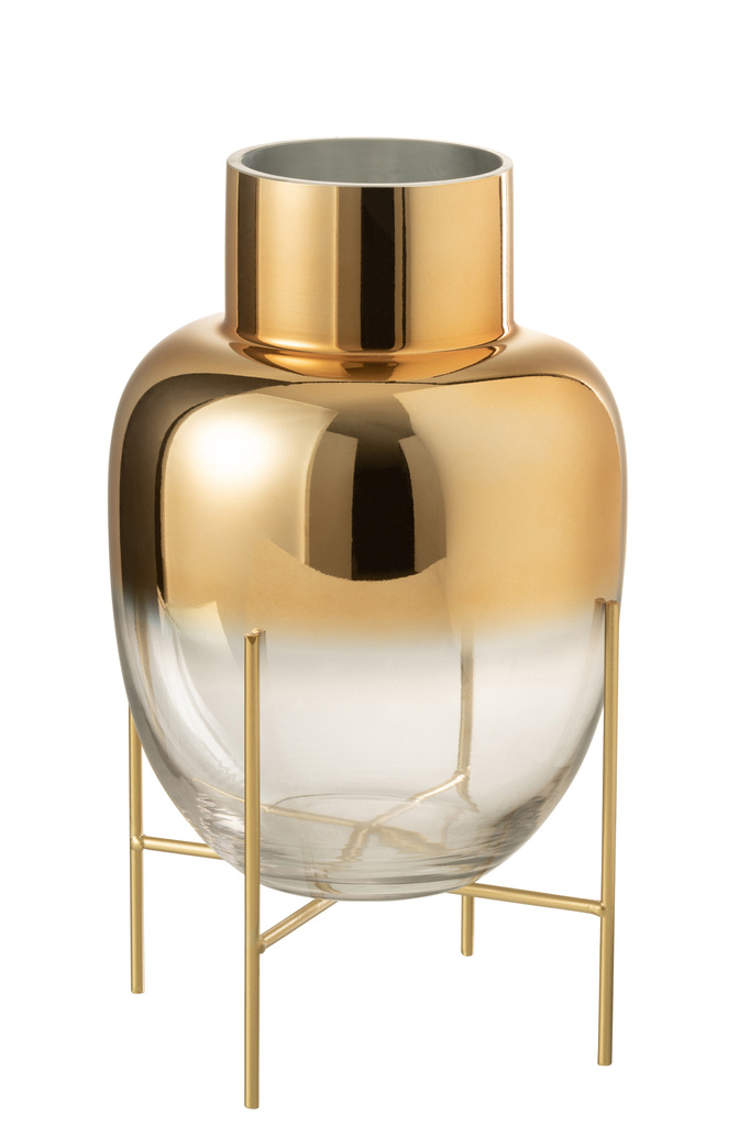 J-LINE VAZE CILINDERVORM + BASIS – GLAS TRANSPARANT/GOUD GROOT