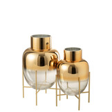 J-LINE VAZE CILINDERVORM + BASIS – GLAS TRANSPARANT/GOUD GROOT