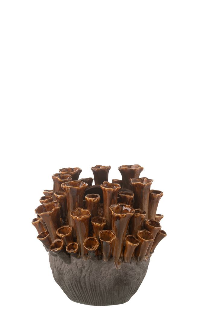 J-LINE VAAS ANEMONE PORSELEIN BRUIN/GRIJS SMALL