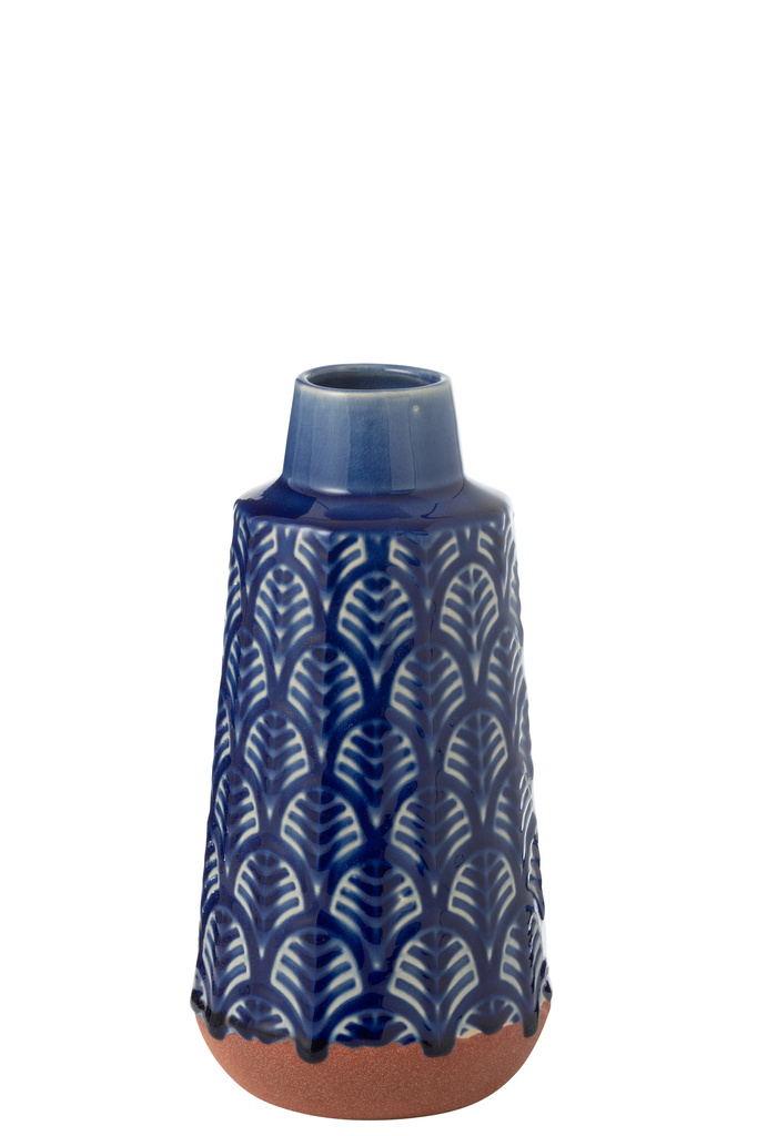 J-LINE VAAS LEO ELONGATED – PORSELEIN BLAUW/TERRA LARGE