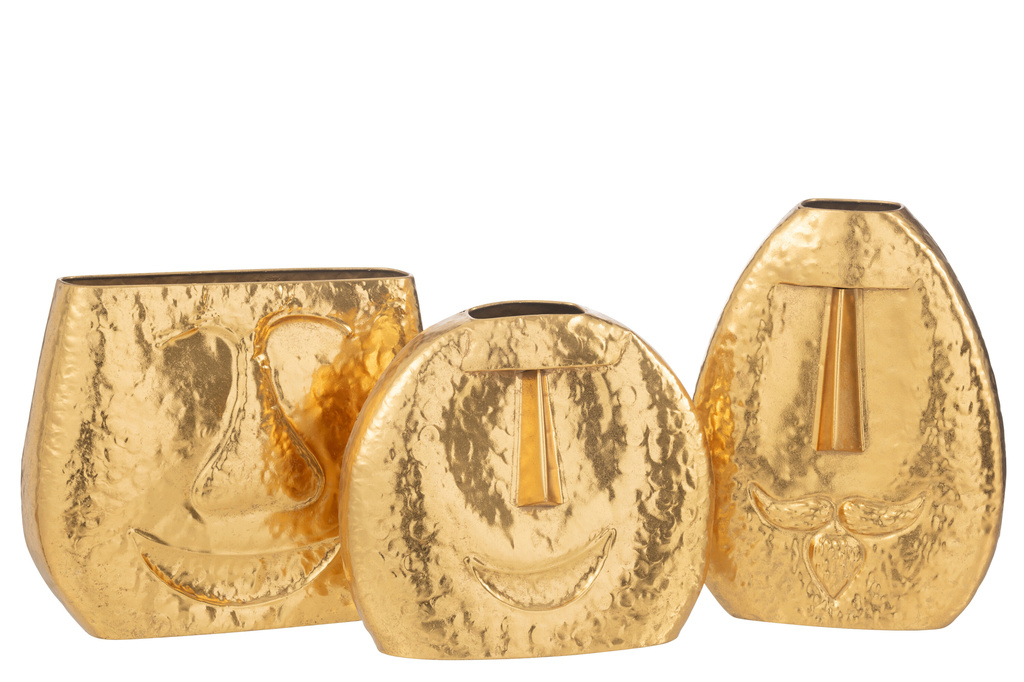 J-LINE VAZEN FACES METAAL GOUD SET VAN 3