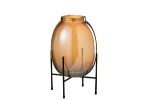 J-Line Vaas Op Voet Glas Bruin Groot