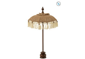 J-LINE PARASOL KWASTJES + VOET JUTE/HOUT BEIGE/WIT SMALL