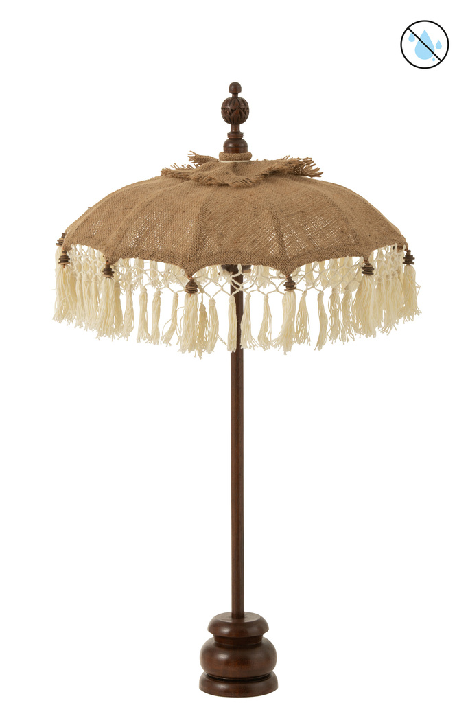 J-LINE PARASOL KWASTJES + VOET JUTE/HOUT BEIGE/WIT SMALL