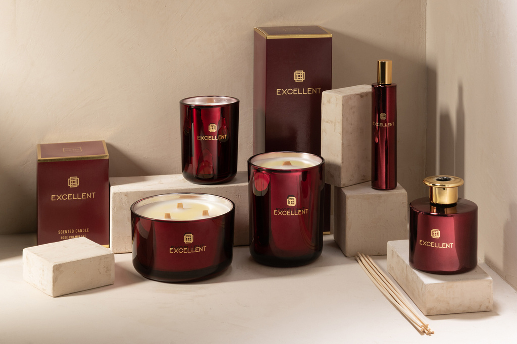 J-LINE SCENTED CANDLE EXCELLENT ROSE CHAMPAGNE WINE RED LARGE-40U