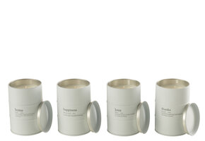 J-LINE SCENTED CANDLE QUOTE ENGLISH-FRENCH WHITE 55H SET VAN 4 STUKS