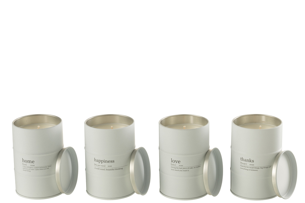 J-LINE SCENTED CANDLE QUOTE ENGLISH-FRENCH WHITE 55H SET VAN 4 STUKS