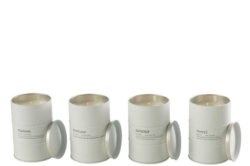 J-LINE SCENTED CANDLE QUOTE ENGLISH-FRENCH WHITE 55H SET VAN 4 STUKS