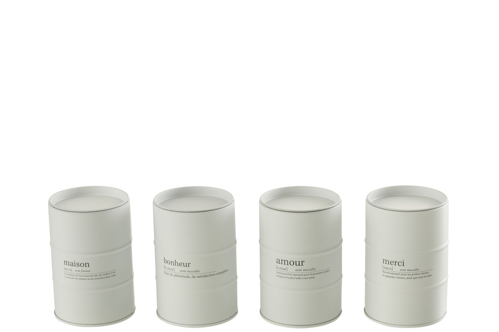 J-LINE SCENTED CANDLE QUOTE ENGLISH-FRENCH WHITE 55H SET VAN 4 STUKS