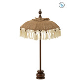 J-LINE PARASOL KWASTJES + VOET JUTE/HOUT BEIGE/WIT SMALL