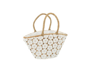 J-LINE STRANDTAS KANT BLOEMENMOTIEF – JUTE NATUUR/WIT