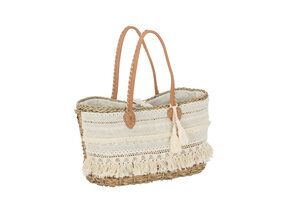 J-LINE STRANDTAS KANT + KWASTJE – JUTE NATUUR/WIT SMALL