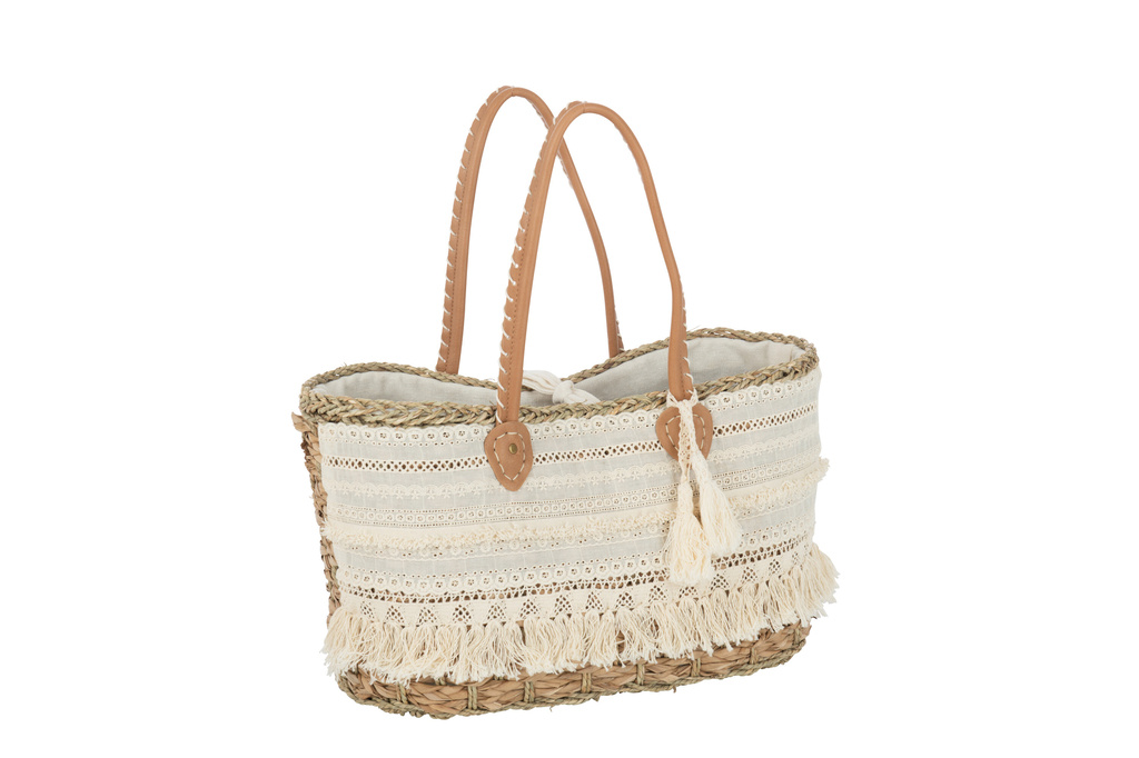 J-LINE STRANDTAS KANT + KWASTJE – JUTE NATUUR/WIT SMALL