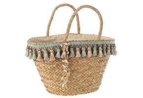 J-LINE STRANDTAS KWASTJES BLAUW/BEIGE – RIET NATUREL