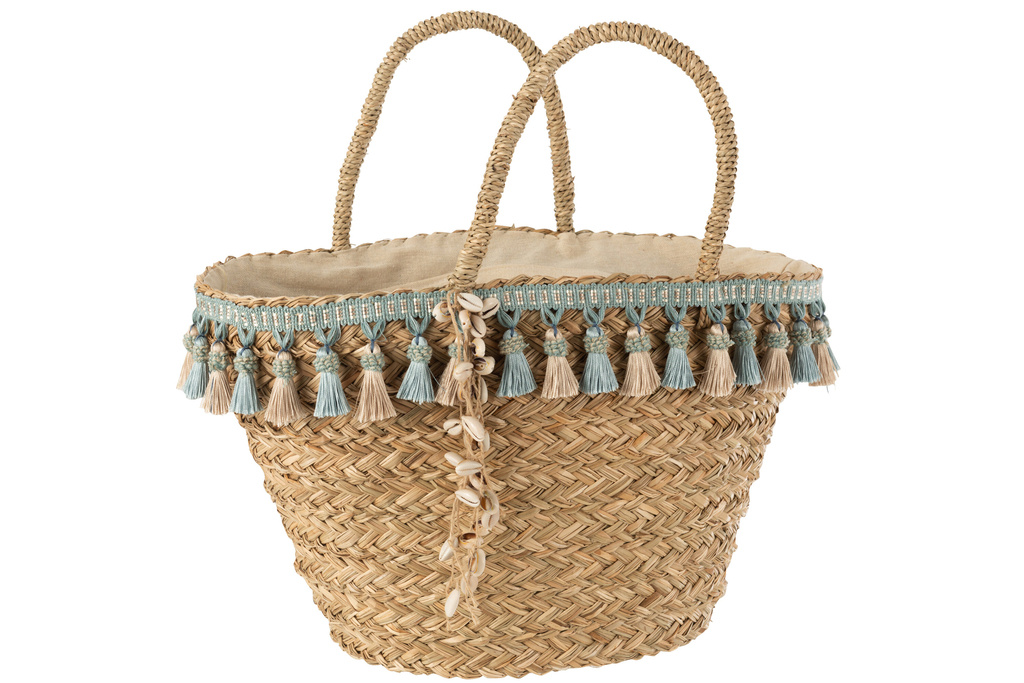 J-LINE STRANDTAS KWASTJES BLAUW/BEIGE – RIET NATUREL