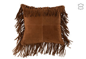 J-LINE KUSSEN KWASTJES VIERKANT LEDER COGNAC