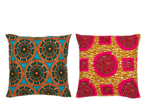 J-LINE KUSSEN PATROON RONDEN STOF MIX (SET VAN 2)