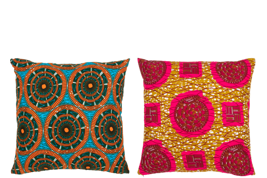 J-LINE KUSSEN PATROON RONDEN STOF MIX (SET VAN 2)