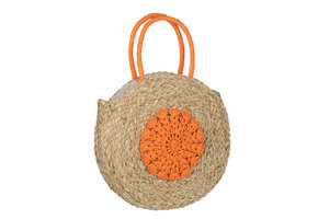 J-LINE STRANDTAS ROND BLOEM – ZEEGRAS NATUREL/ORANJE