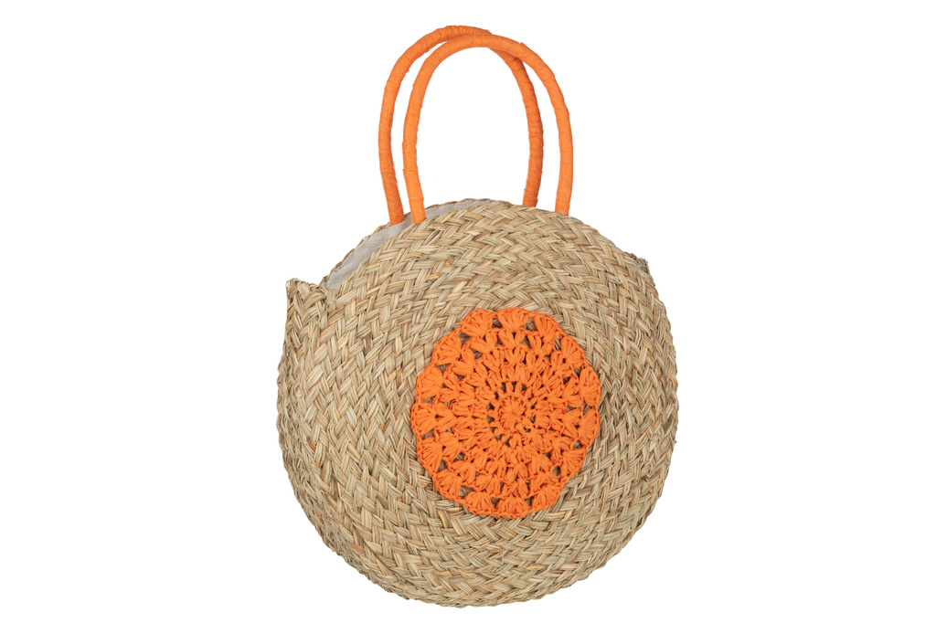 J-LINE STRANDTAS ROND BLOEM – ZEEGRAS NATUREL/ORANJE