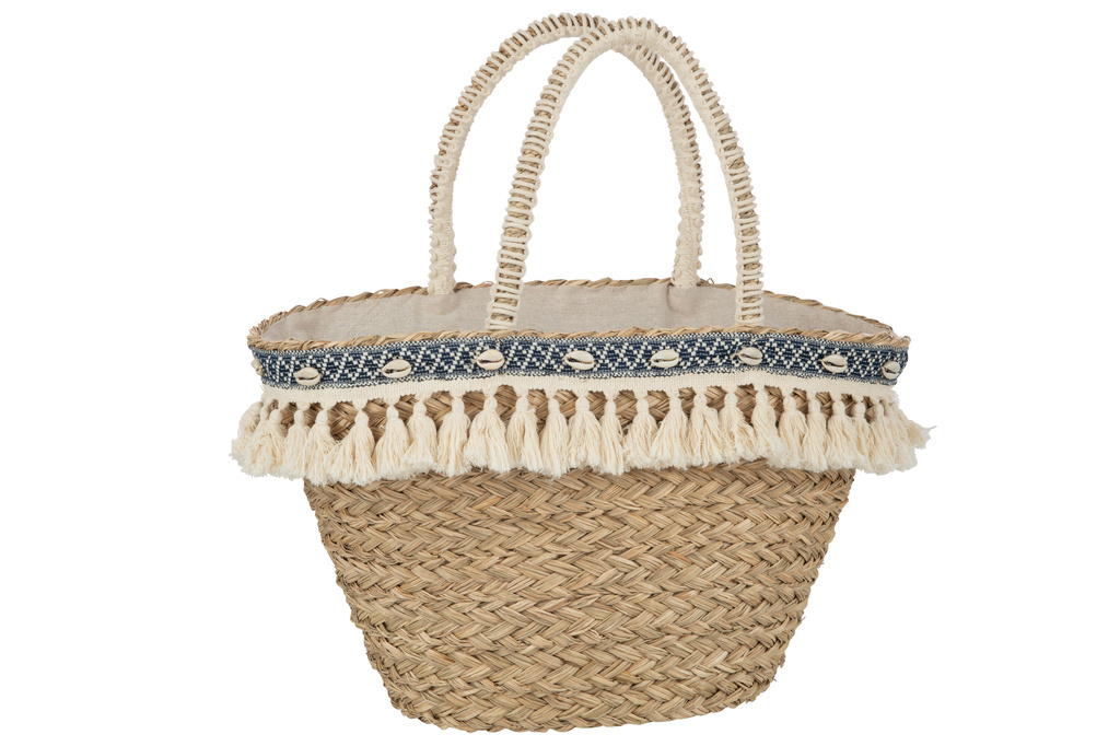 J-LINE STRANDTAS KWASTJES & SCHELPEN – ZEEGRAS NATUREL/BLAUW