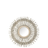 J-LINE SPIEGEL ROND ZON HOUT GEWASSEN WIT