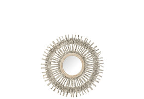 J-LINE SPIEGEL ROND ZON HOUT GEWASSEN WIT