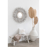 J-LINE SPIEGEL ROND ZON HOUT GEWASSEN WIT