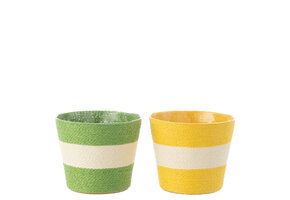 J-LINE BLOEMPOT TOUW STREEP PAPIER/PET GEEL/GROEN MEDIUM (SET VAN 2)