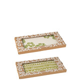 J-Line Bord Bloem/Strepen Rechthoekig Keramiek Groen (Set van 2)