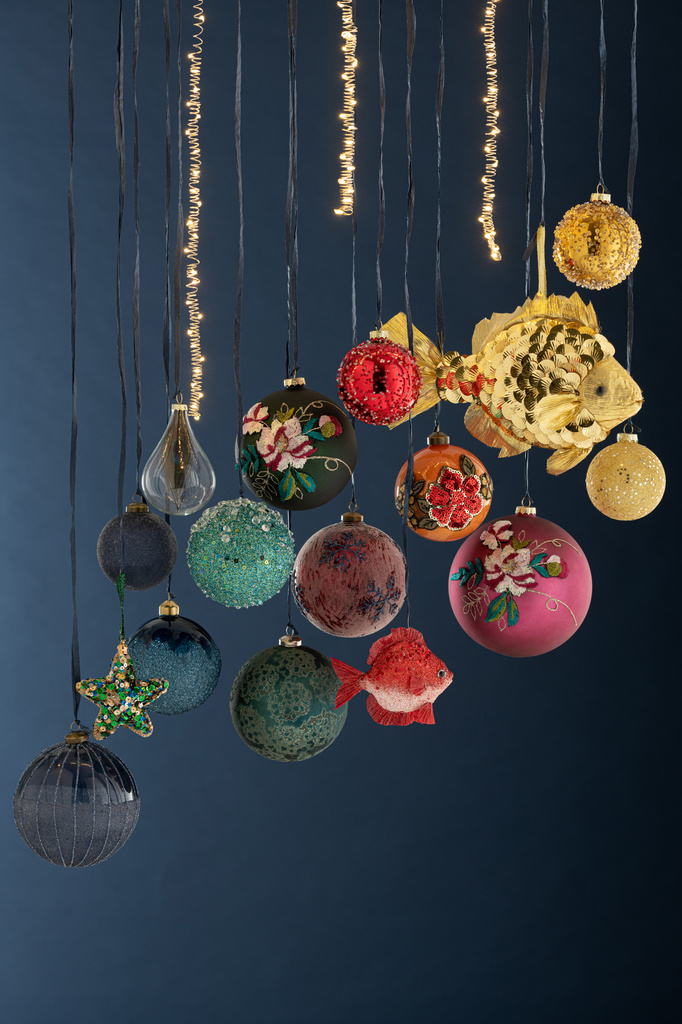 J-LINE DOOS VAN 6 KERSTBALLEN DRUPPEL PAUWENVEER GLAS TRANSPARANT KLEIN