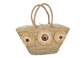 J-LINE STRANDTAS ZONNEBLOEMEN & SCHELPEN – ZEEGRAS NATUREL