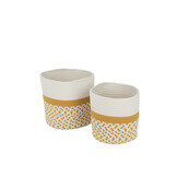 J-LINE SET VAN 4 RONDE GEVLOCHTEN MANDEN MET PATRONEN TEXTIEL WIT/ORANJE