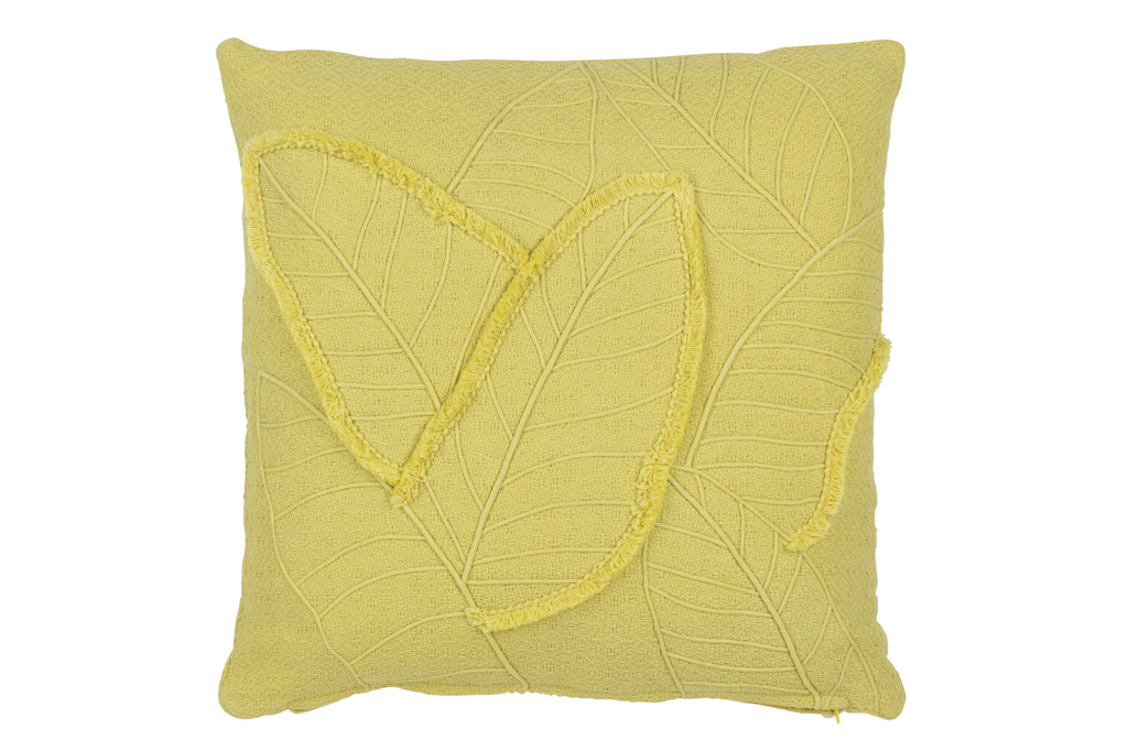 J-LINE KUSSEN BLADEREN KATOEN CITROEN GROEN