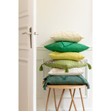 J-LINE KUSSEN BLADEREN KATOEN CITROEN GROEN