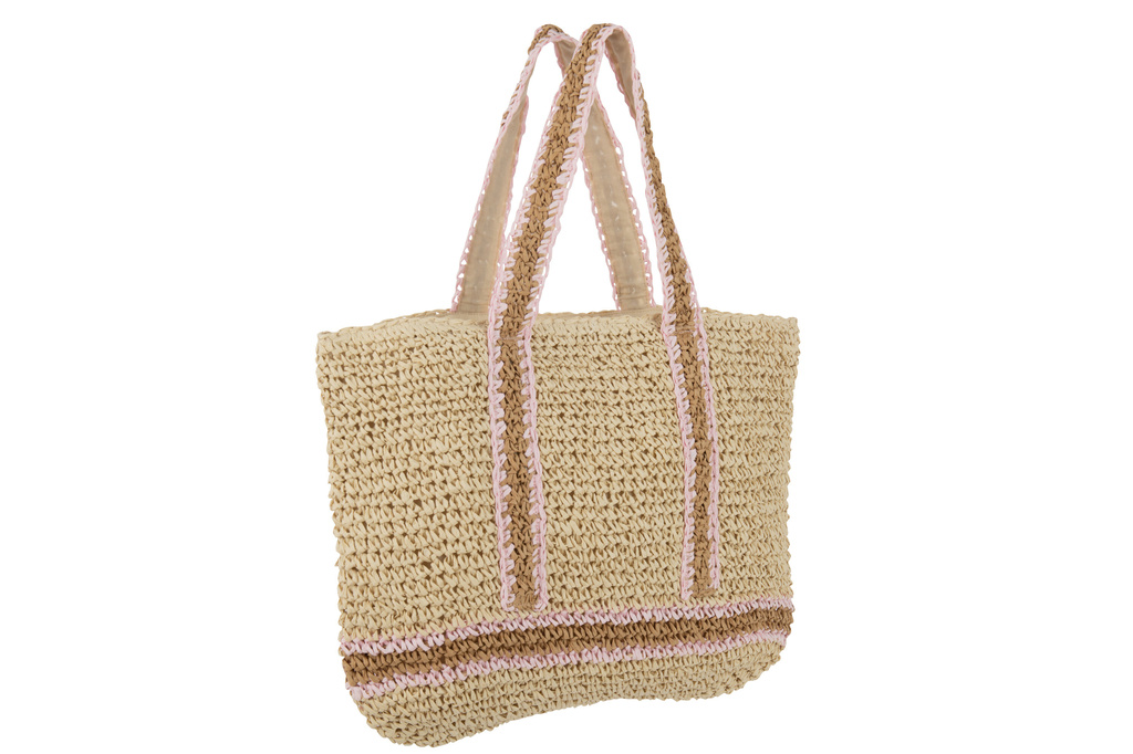 J-LINE TOTE BAG – BRUIN/ROZE HANDVAT PAPIER NATUUR/ROZE