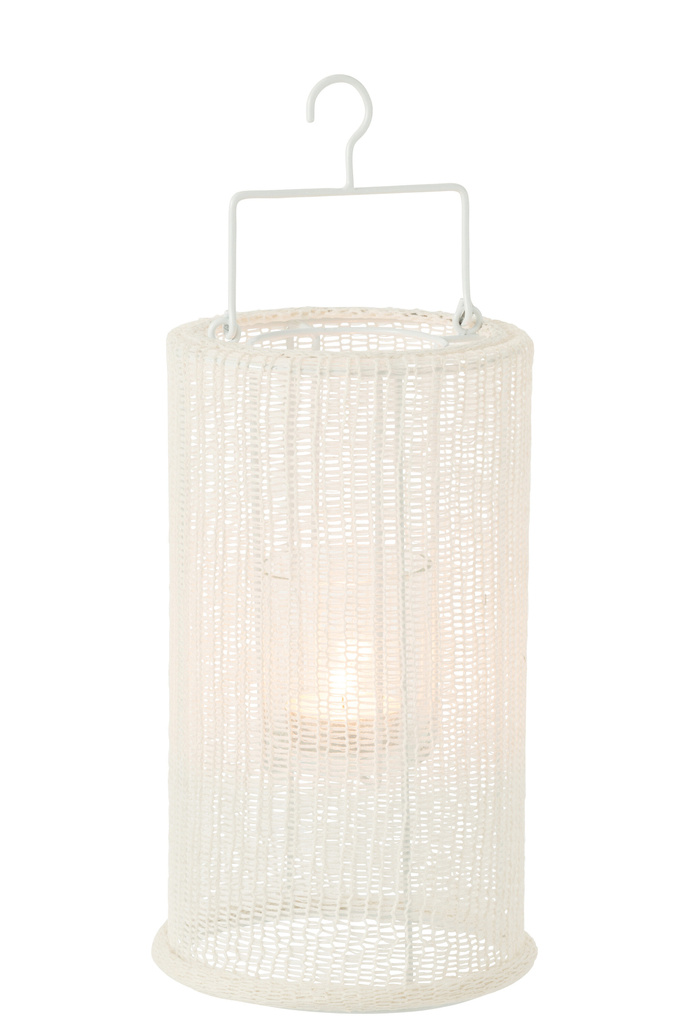 J-LINE LANTAARN HANGEND CYLINDER METAAL/POLYESTER WIT LARGE