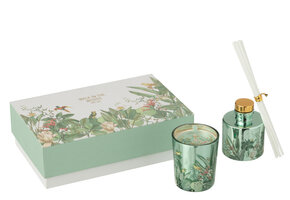 J-LINE GIFT SET CANDLE + DIFFUSER WALK IN THE WOODS GREEN