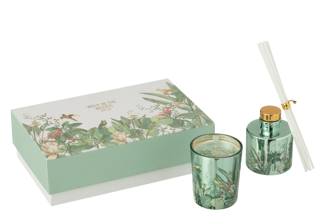 J-LINE GIFT SET CANDLE + DIFFUSER WALK IN THE WOODS GREEN