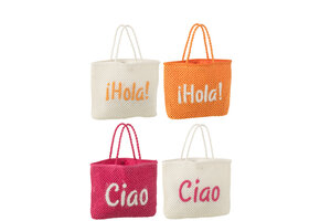 J-LINE TOTE BAG CIAO/HOLA – PAPIER WIT/ROZE/ORANJE (SET VAN 4)