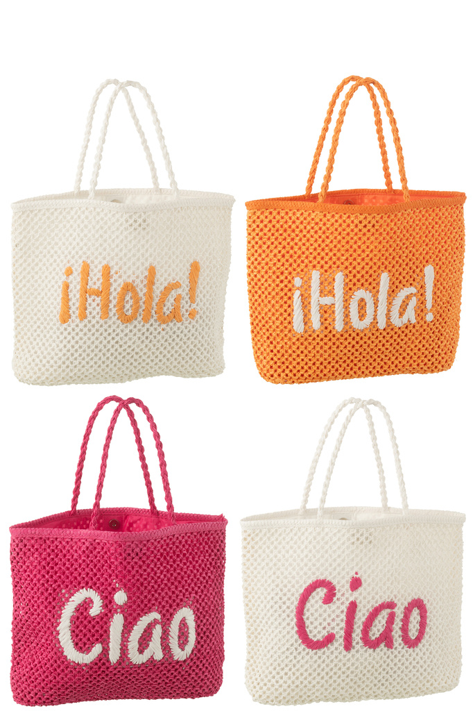 J-LINE TOTE BAG CIAO/HOLA – PAPIER WIT/ROZE/ORANJE (SET VAN 4)