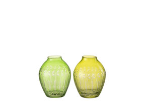 J-LINE VAAS BOL BLADEREN GLAS GROEN - TWEE STUKS