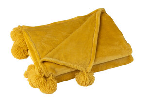 J-LINE PLAID POMPOM POLYESTER OCHRE