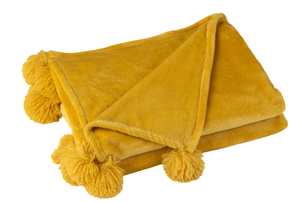 J-LINE PLAID POMPOM POLYESTER OCHRE