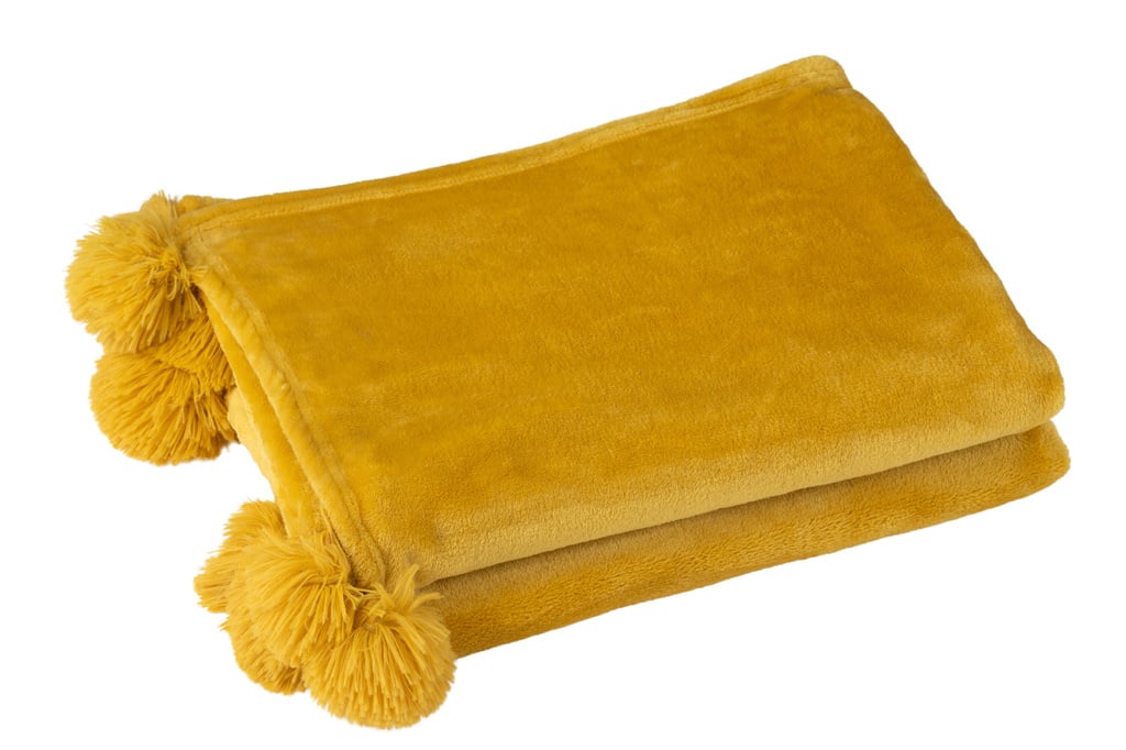 J-LINE PLAID POMPOM POLYESTER OCHRE