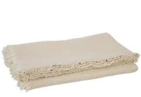 J-LINE PLAID FRINGES COTTON MUSLIN LIGHT BEIGE