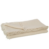 J-LINE PLAID FRINGES COTTON MUSLIN LIGHT BEIGE