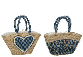 J-LINE STRANDTAS HART/PATROON – DENIM ZEEGRAS NATUUR/BLAUW (SET VAN 2)